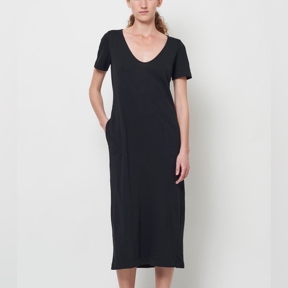 Raquel Allegra Dresses & Skirts - Raquel Allegra Womens Small Black Midi T Shirt Dress V-Neck Pocket Open Back 0